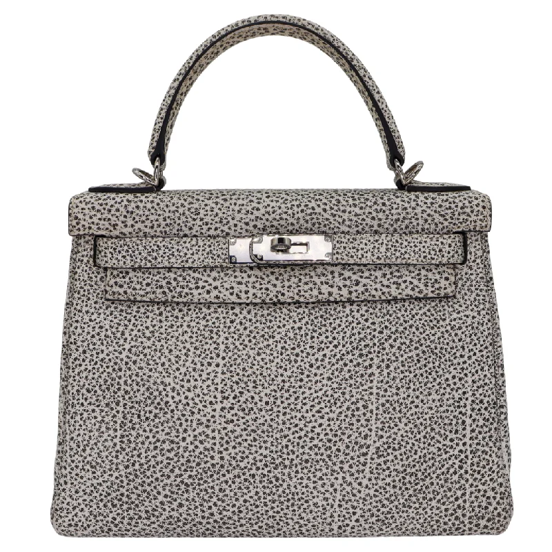 Hermès 28cm Kelly Retourne Dalmatian Buffalo Leather Palladium Hardware