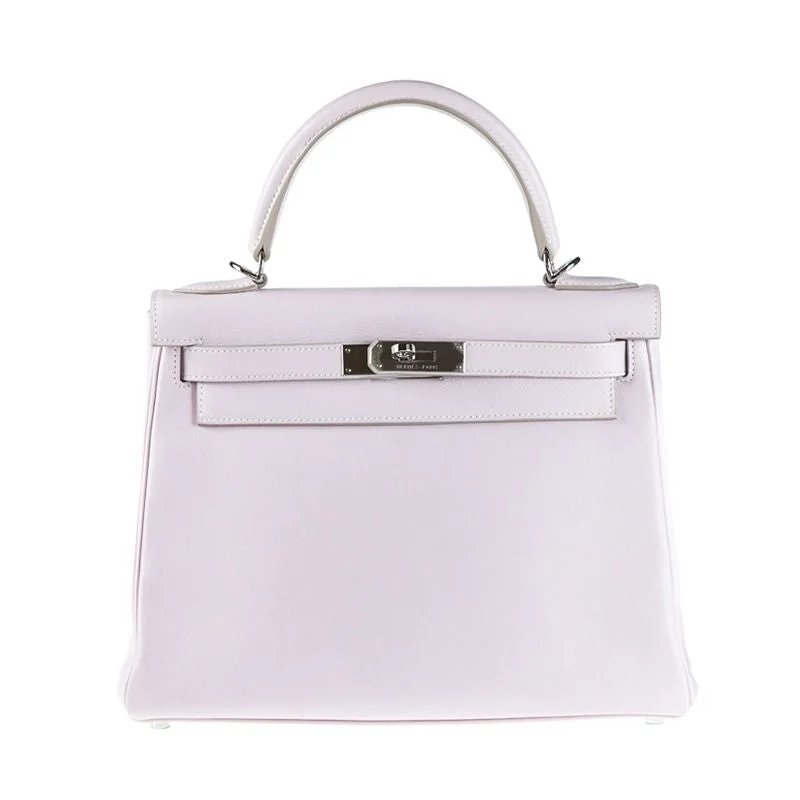 Hermès 28cm Kelly Retourne Rose Dragee Swift Leather Palladium Hardware