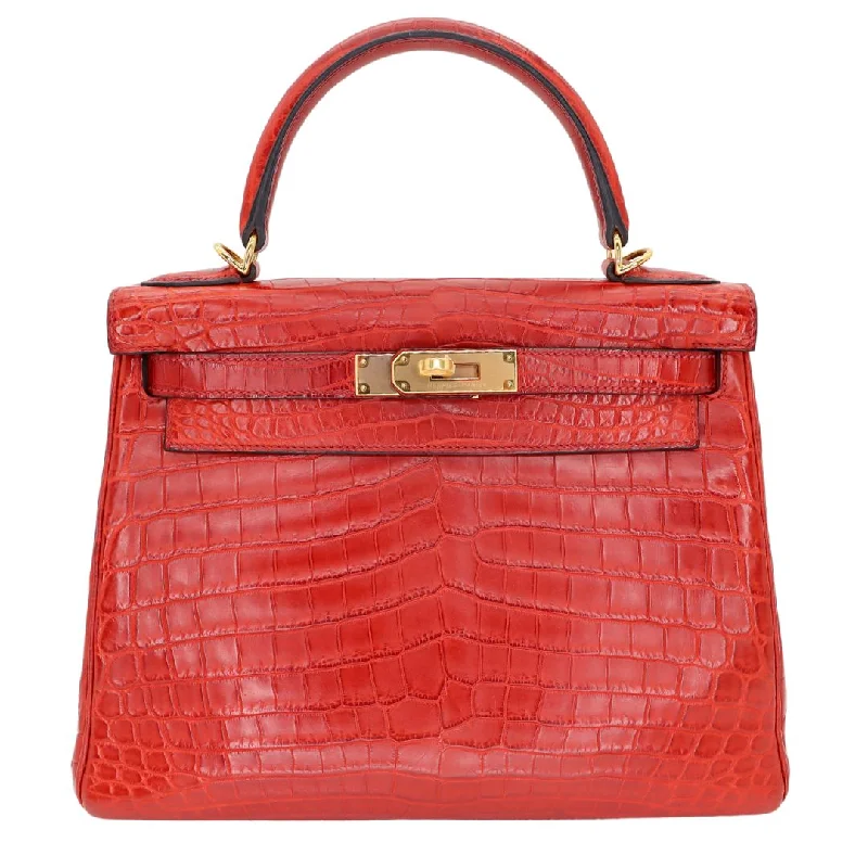 Hermès 28cm Kelly Retourne Rouge H Matte Niloticus Crocodile Gold Hardware