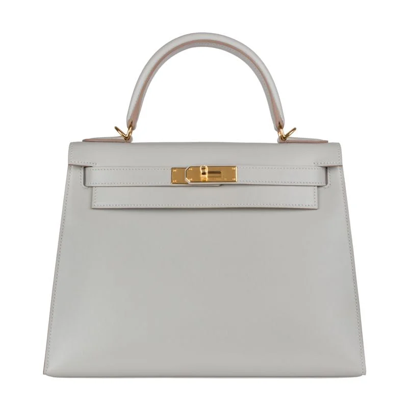 Hermès 28cm Kelly Sellier Gris Perle Tadelakt Leather Gold Hardware