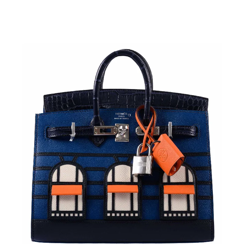 Hermès Birkin 20 Sellier Faubourg Blue Madame, Crocodile, Epsom, Sombrero & Swift Palladium Hardware