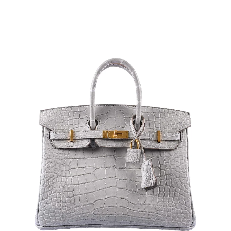 Hermès Birkin 25 Matte Gris Perle Alligator Gold Hardware