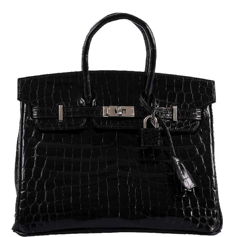 Hermès Birkin 25 Shiny Black Niloticus Crocodile with Palladium Hardware - 2019, D