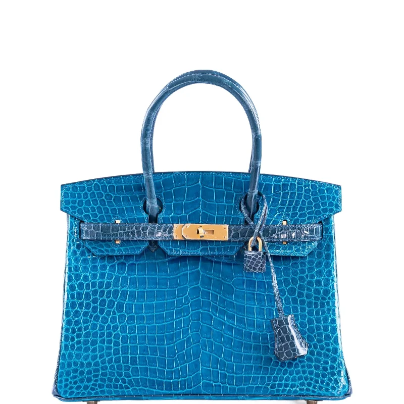 Hermès Birkin 30 HSS Blue Izmir and Blue Colvert Porosus Crocodile Brushed Gold Hardware