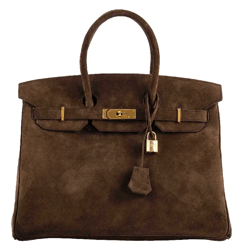 Hermès Birkin 35 Chocolate Veau Doblis Suede with Gold Hardware - 2011, O Square