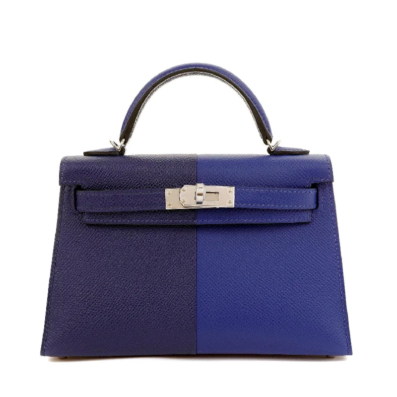 Hermes 20cm Bleu Electrique/ Bleu Encre Casaque Mini Kelly Special Edition w/ Palladium Hardware