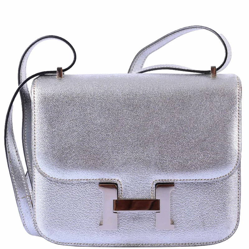 Hermès Constance 18 Silver Metallic Chevre Palladium Hardware - 2005, I Square