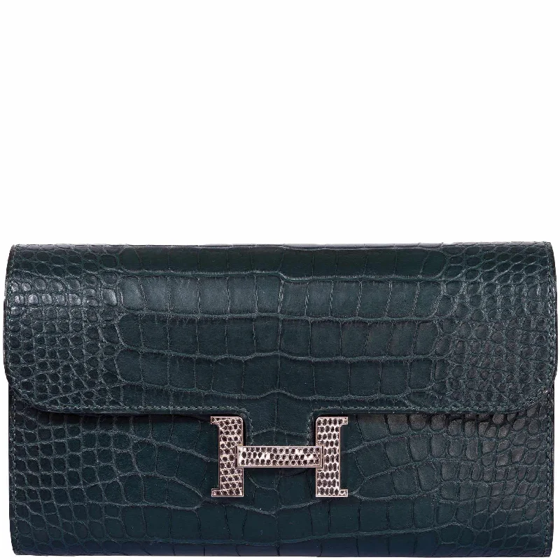 Hermès Constance Long Wallet Matte Vert Fonce Alligator Ombré Lizard "H" Closure