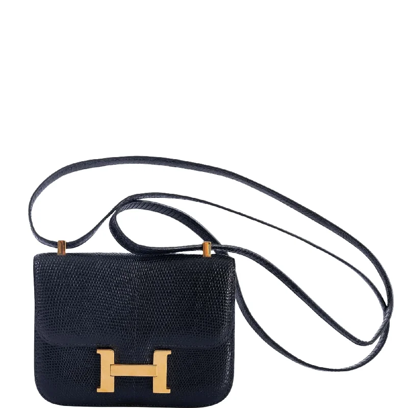 Hermès Micro Constance 14 Black Varanus Lizard with Gold Hardware