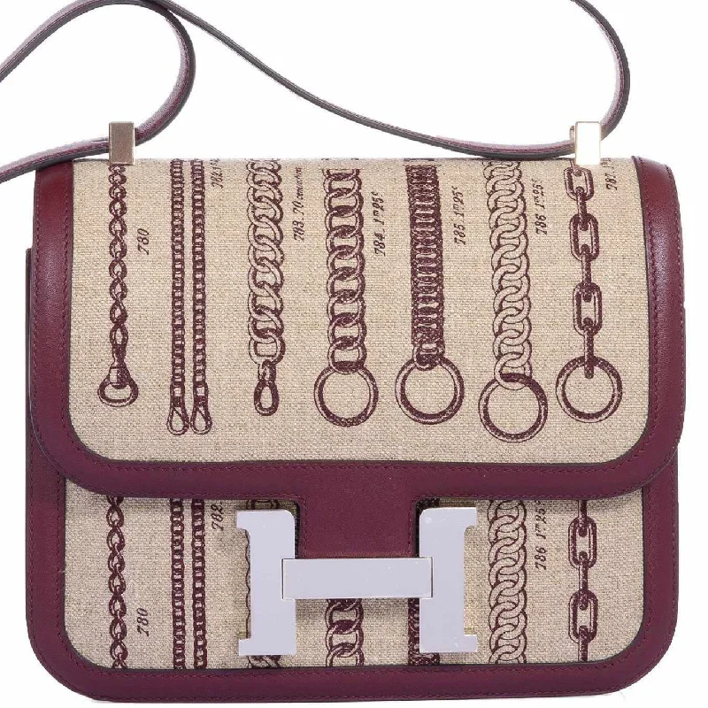 Hermès Constance MM 24 De Camp Dechainee Toile Ficelle-Bordeaux Palladium Hardware - Special Edition