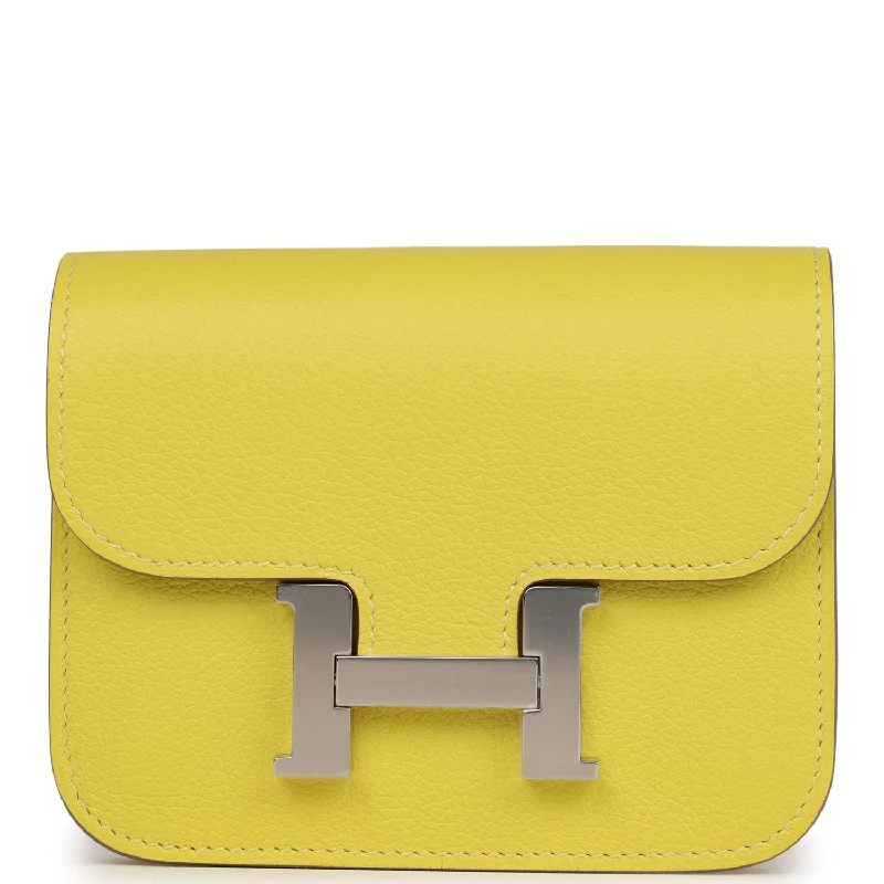 Hermes Constance Slim Wallet Lime Evercolor Palladium Hardware