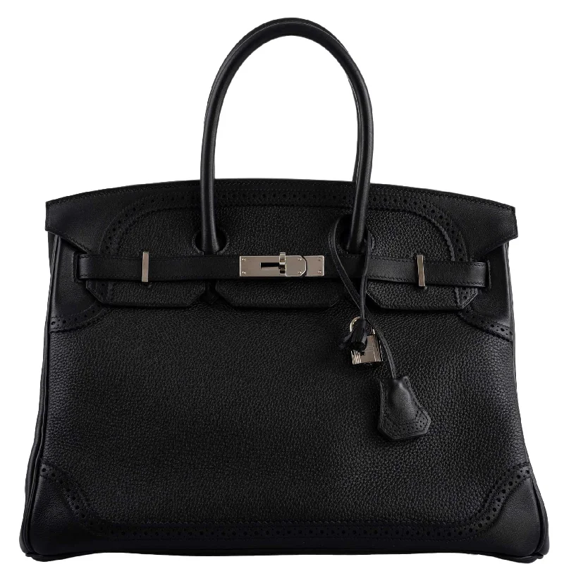 Hermès Ghillies Birkin 35 Black Togo & Evergrain with Palladium Hardware - 2015, T