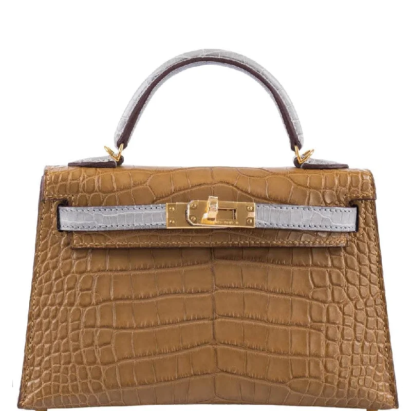 Hermès HSS Kelly 20 Mini II Sellier Kraft and Gris Perle Matte Alligator with Gold Hardware