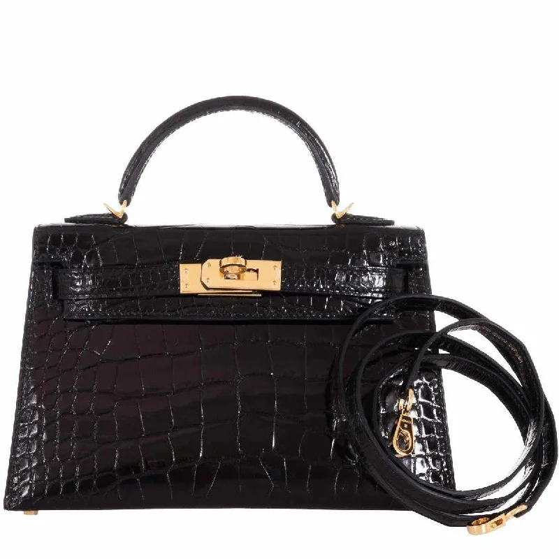 Hermès Kelly 20 Mini II Sellier Black Alligator with Gold Hardware