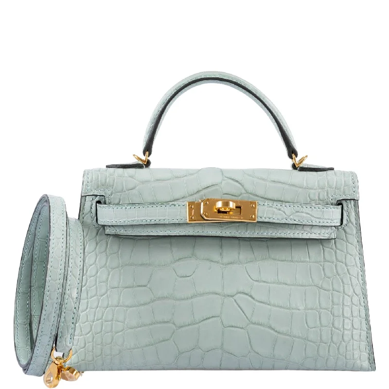 Hermès Mini Kelly 20 Matte Vert d'Eau Alligator Gold Hardware