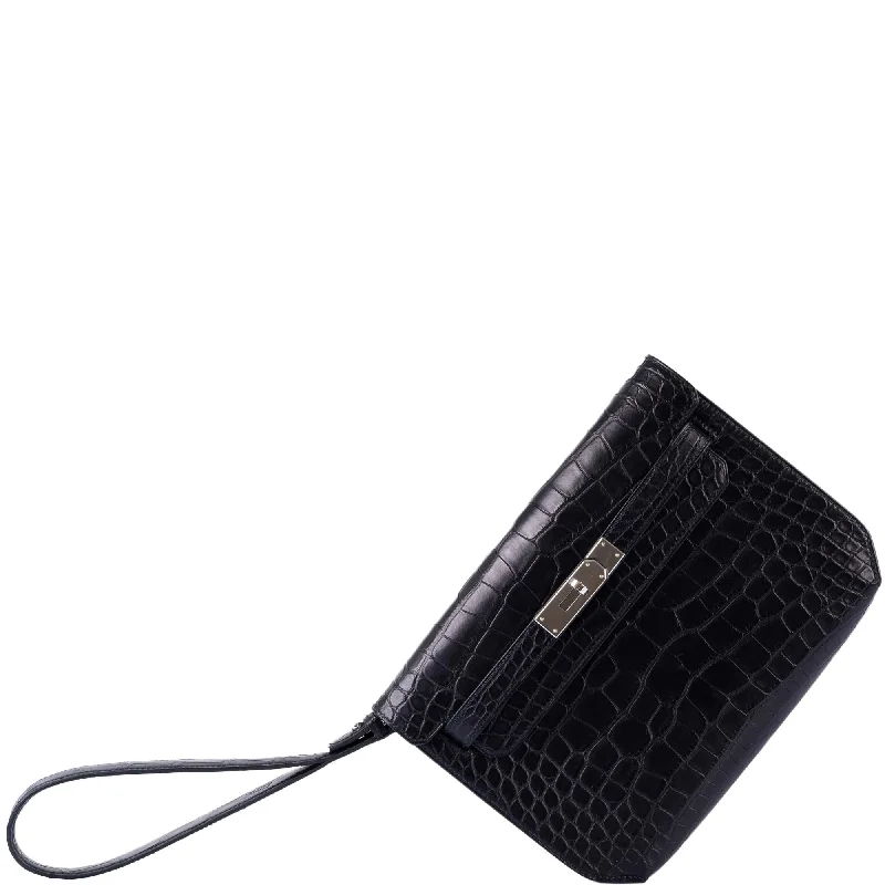 Hermès Kelly Depeches 25 Pochette Black Matte Alligator Palladium Hardware - 2020, Y