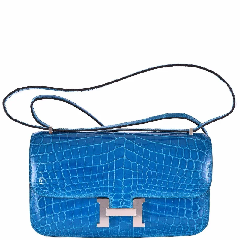 Hermès Constance Elan Blue Izmir Shiny Nilo Crocodile Palladium Hardware