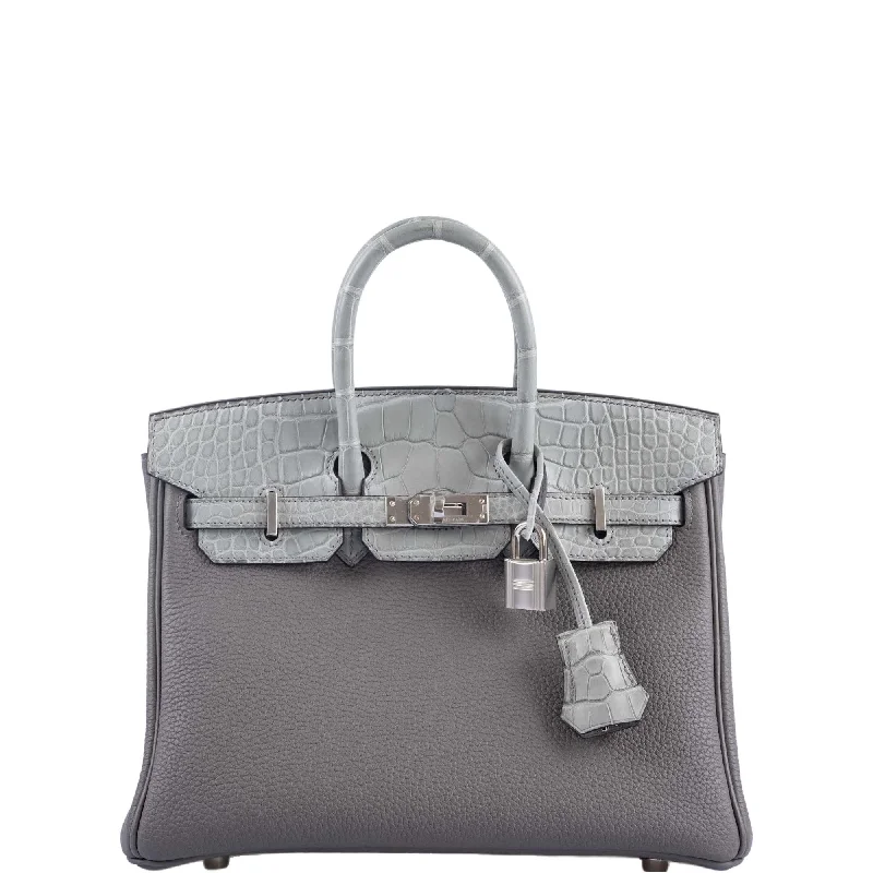 Hermès Touch Birkin 25 Gris Meyer Togo and Gris Cement Matte Alligator Palladium Hardware