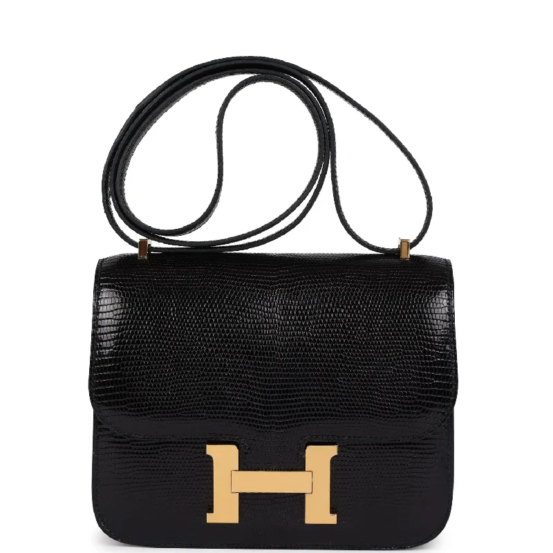 Pre-owned Hermes Constance 18 Black Varanus Niloticus Lizard Gold Hardware